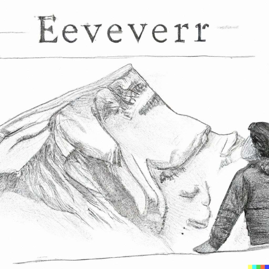 someone gazing at Mount Everest, drawing, schematic